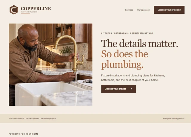 Copperline Plumbing website design concept