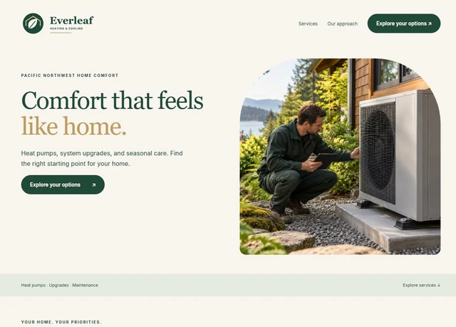 Everleaf Comfort website design concept